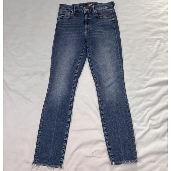 Mother Looker Ankle Fray Jeans Womens Size 27 Blue Walking on Coals High Waisted - Picture 1 of 16